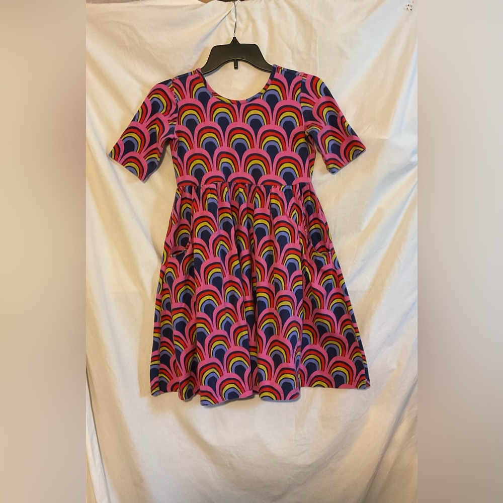 Hanna Andersson Girls Size 12 Purple Blue Geometric Skater Dress Pockets